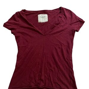 Abercrombie & Fitch Women's Deep Red V-Neck Tee